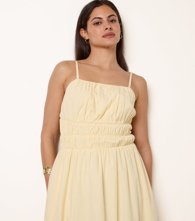 Blue Vanilla Women's Light Yellow Ruched Bust Strappy Midi Dress Blue Vanilla New Look - 2