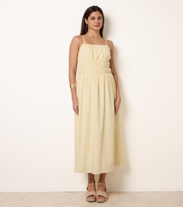 Blue Vanilla Women's Light Yellow Ruched Bust Strappy Midi Dress Blue Vanilla New Look - 3