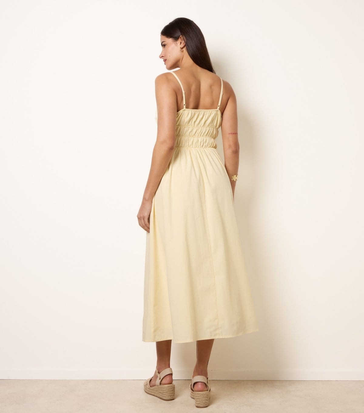 Blue Vanilla Women's Light Yellow Ruched Bust Strappy Midi Dress Blue Vanilla New Look - 4