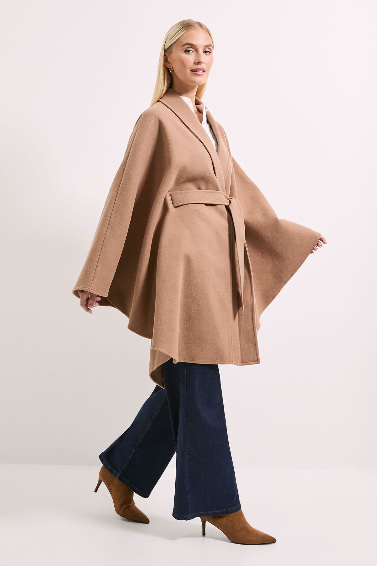 Wallis Wallis Women's Principles by Cape Belted Coat in Camel