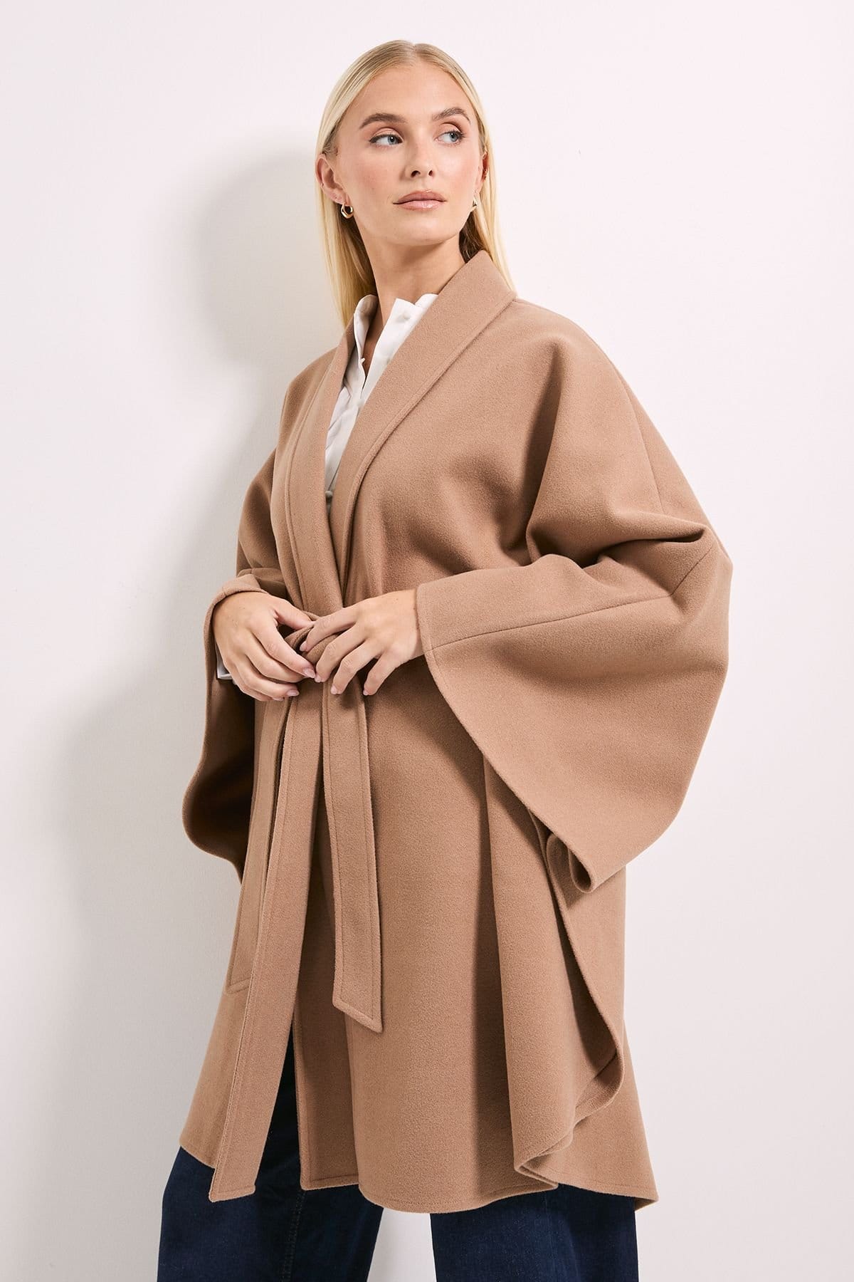 Wallis Wallis Women's Principles by Cape Belted Coat in Camel - 4