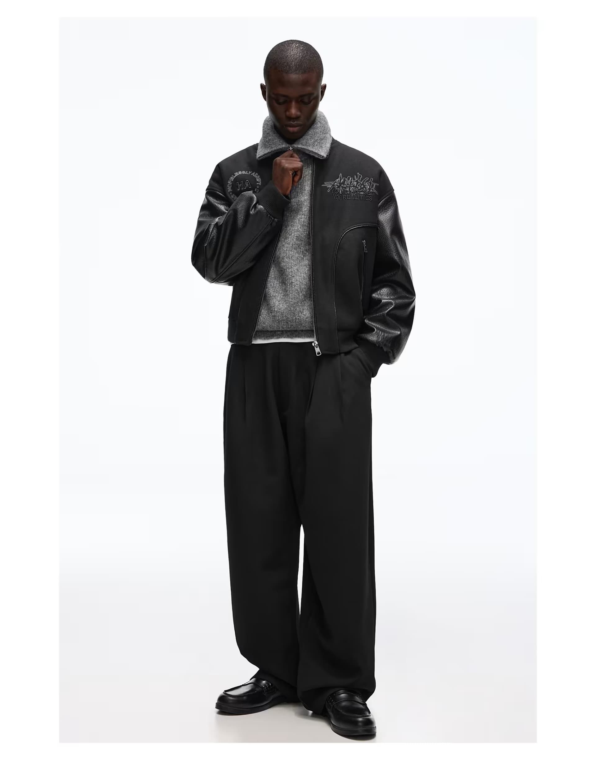 ASOS Bershka Super baggy tailored fit trousers in black