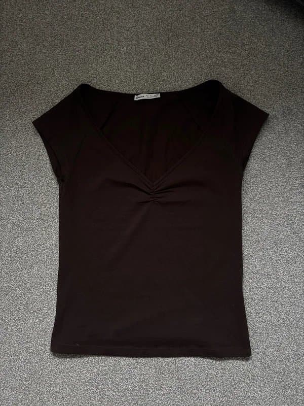 Bershka Brown gathered short sleeved top