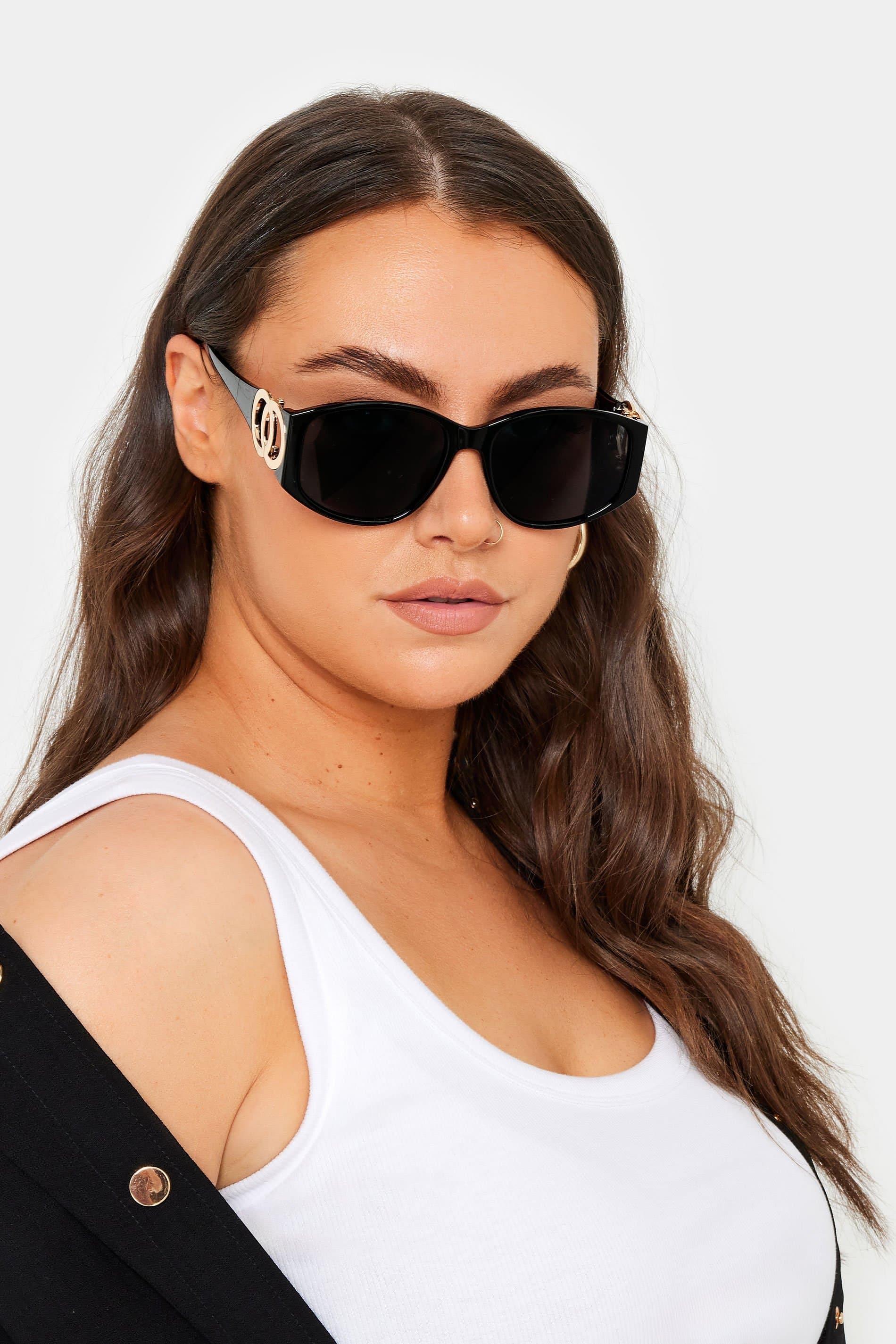 Yours Black Circle Arm Detail Sunglasses