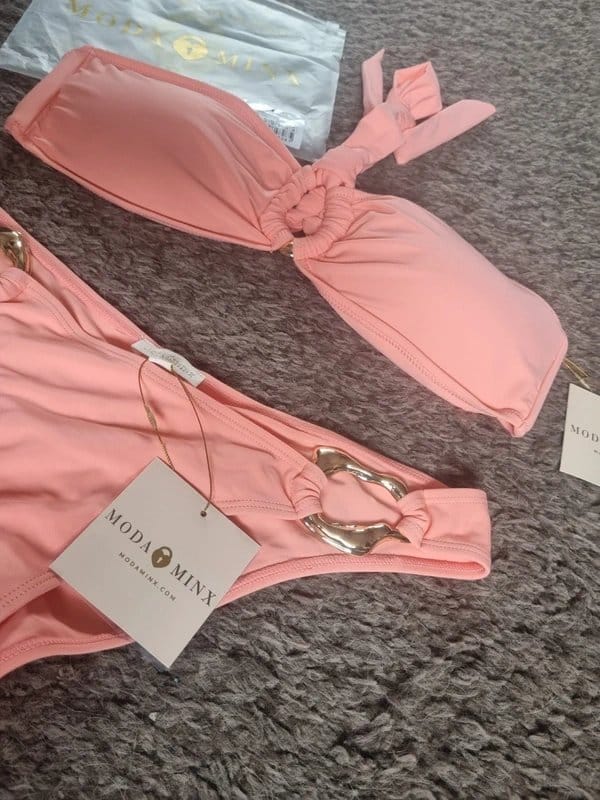 Moda Minx Peach Halter-Neck Brazilian Bikini Set Size L