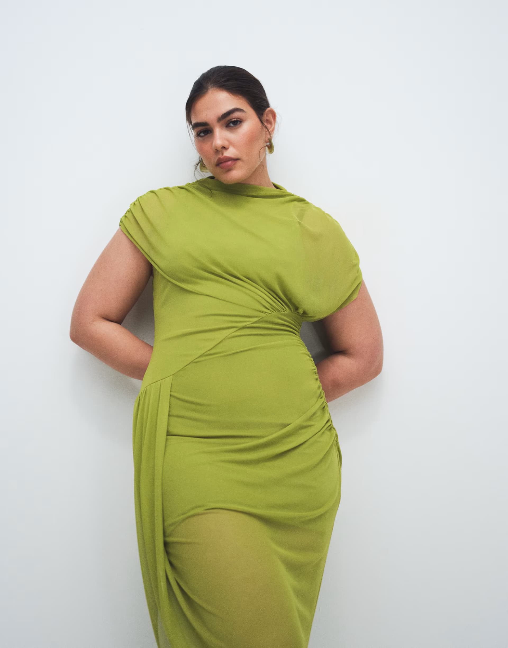 ASOS ASOS DESIGN Curve mesh draped midi dress with cape detail in green