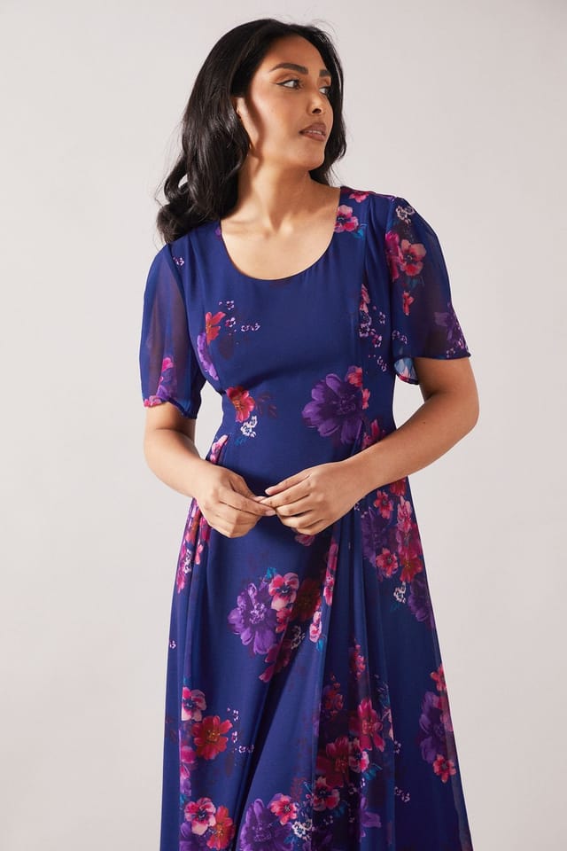 Wallis Wallis Women's Petite Printed Chiffon Midi Dress in Blue - 2