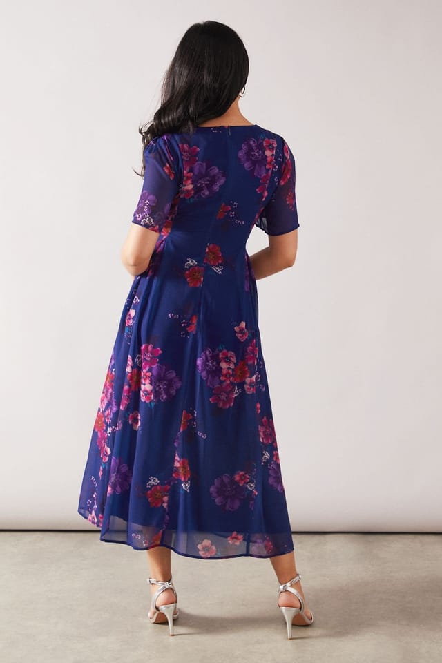 Wallis Wallis Women's Petite Printed Chiffon Midi Dress in Blue - 3