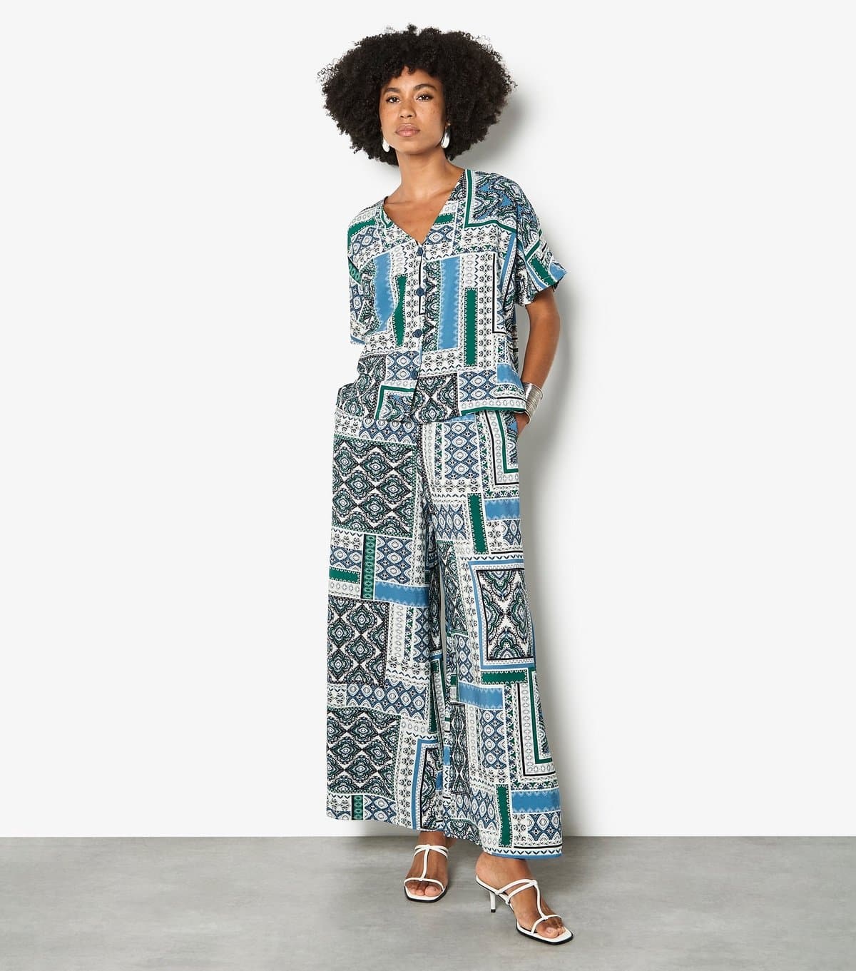 Apricot Women's Blue Scarf Print Side Split Trousers Apricot New Look