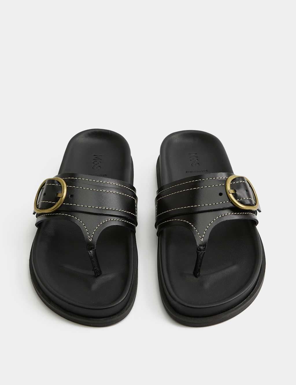 Marks & Spencer M&S Leather Footbed Toe Post Sandals Black