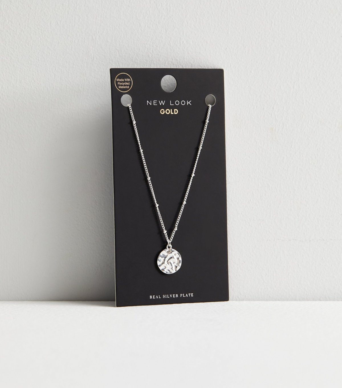 New Look Silver Plated Hammered Circle Pendant Chain Necklace New Look - 3