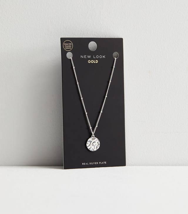 New Look Silver Plated Hammered Circle Pendant Chain Necklace New Look - 3