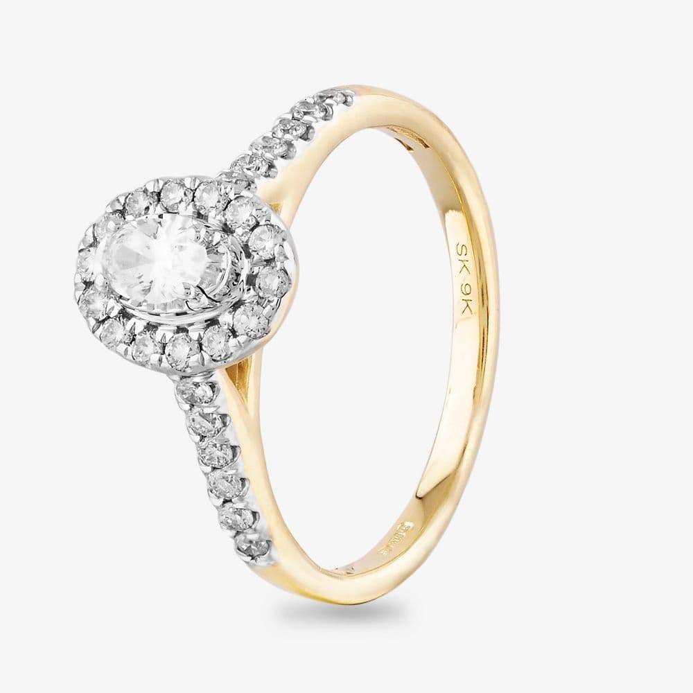 T.H.Baker T.H.Baker Women's 9ct Yellow Gold 0.50ct Oval Cluster Shoulder Set Ring - 1