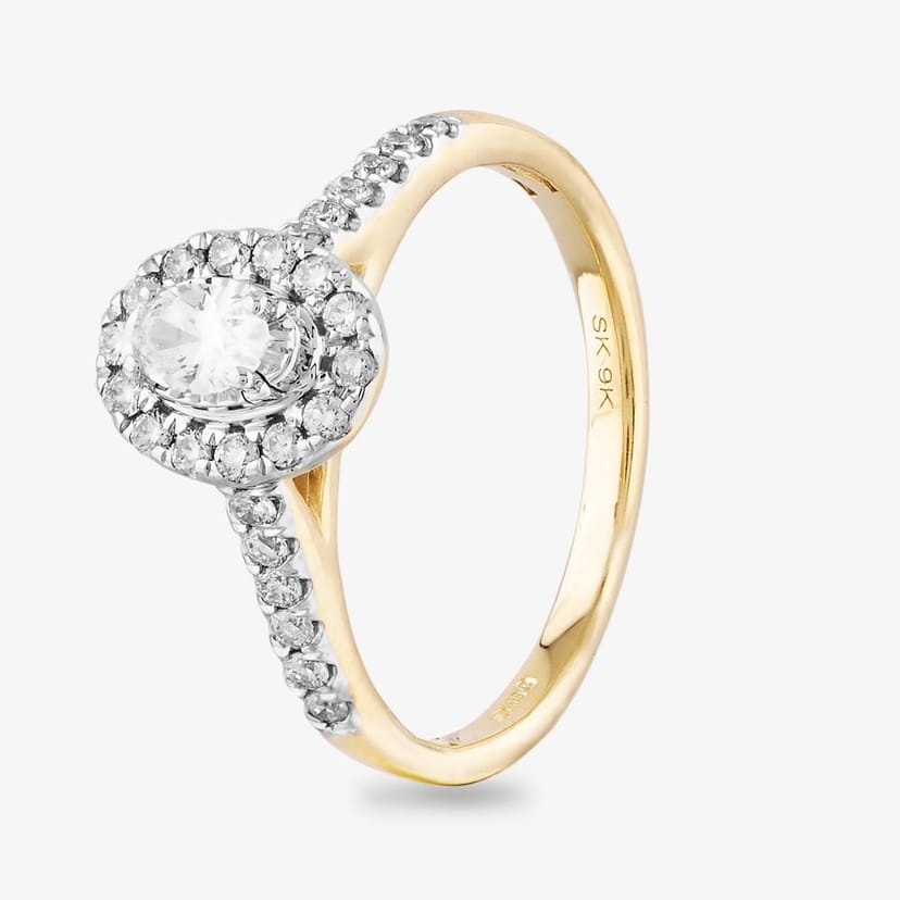 T.H.Baker T.H.Baker Women's 9ct Yellow Gold 0.50ct Oval Cluster Shoulder Set Ring - 1