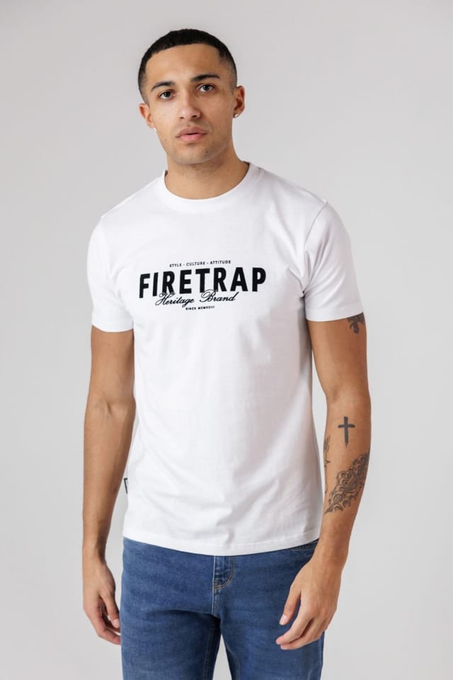 Firetrap Firetrap Men's 3 Pack Regular Fit Cotton Graphic Crew Neck T-Shirts in Black - 2