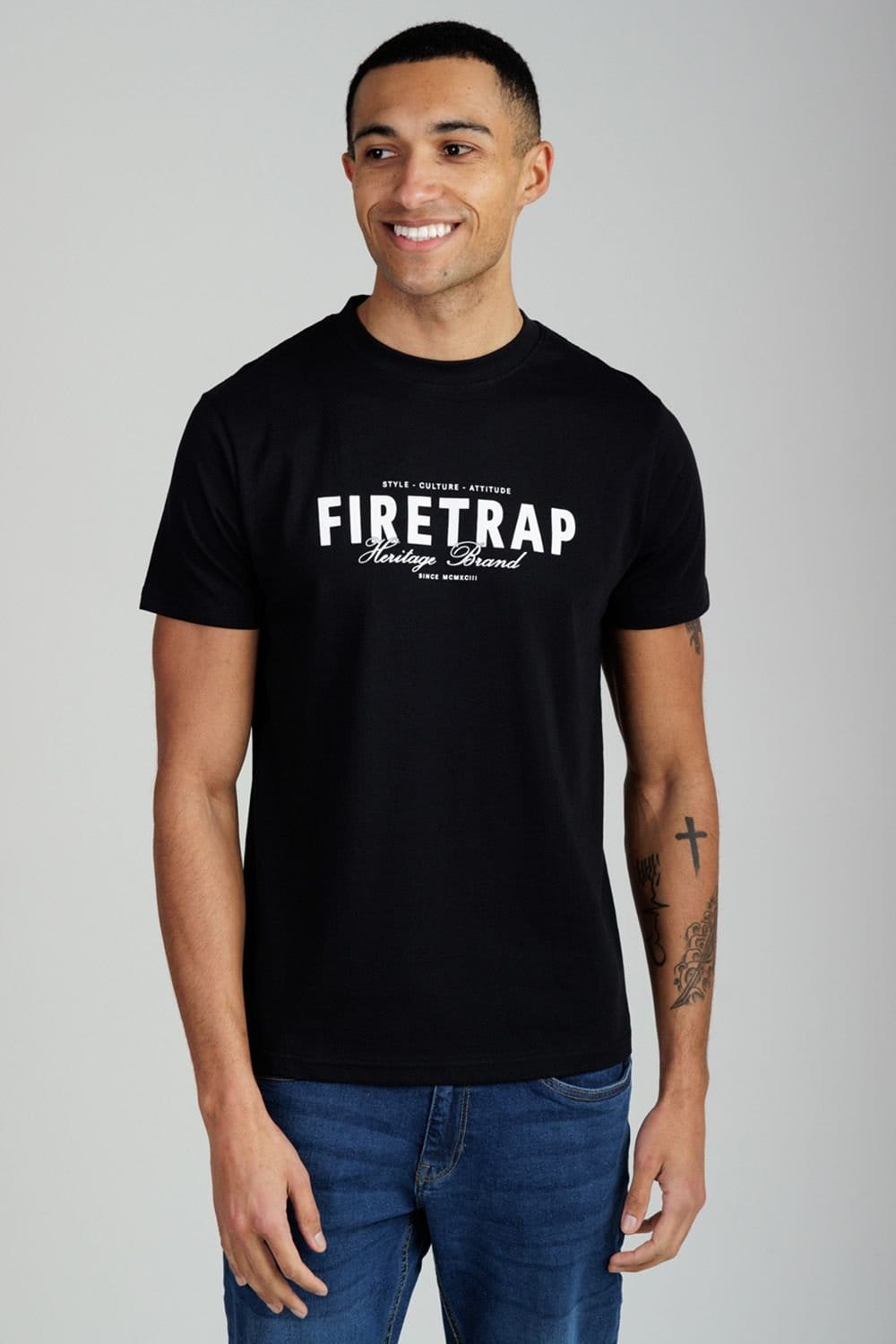 Firetrap Firetrap Men's 3 Pack Regular Fit Cotton Graphic Crew Neck T-Shirts in Black - 4