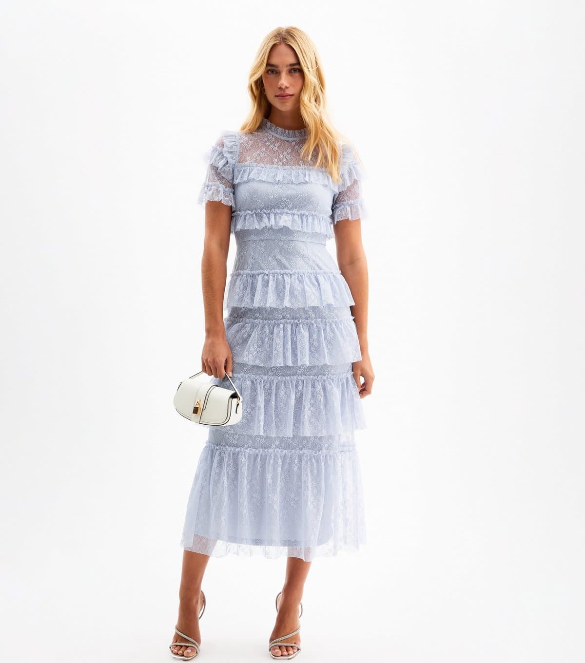New Look Women's Light Blue Lace Tiered Ruffle Midi Dress New Look