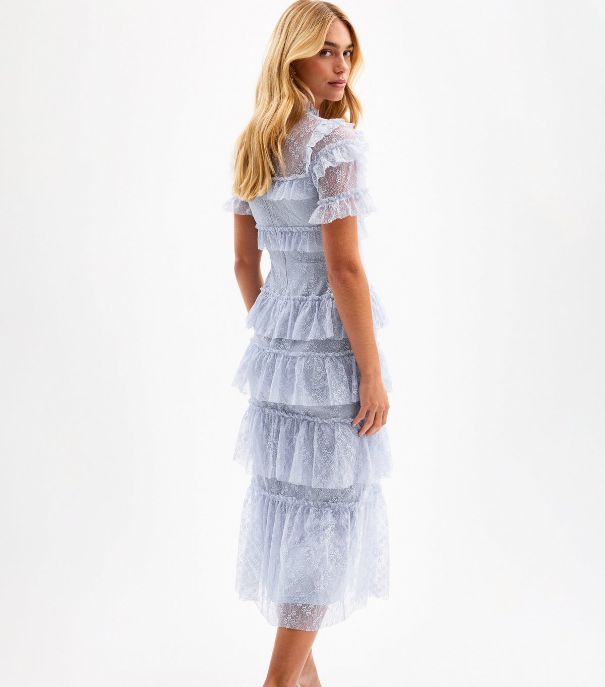New Look Women's Light Blue Lace Tiered Ruffle Midi Dress New Look - 4