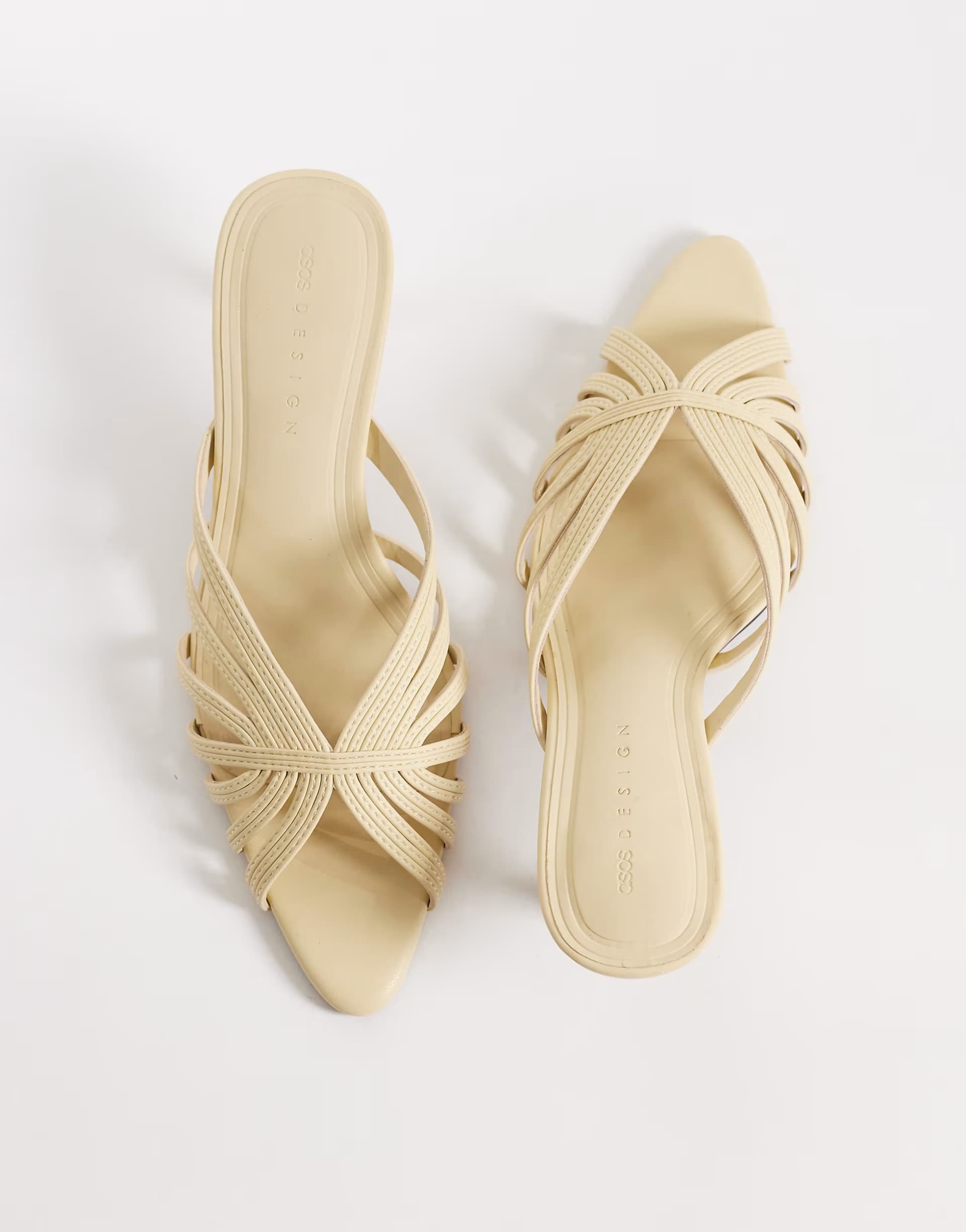 ASOS ASOS DESIGN Healing strappy peep toe mid heel mules in buttermilk