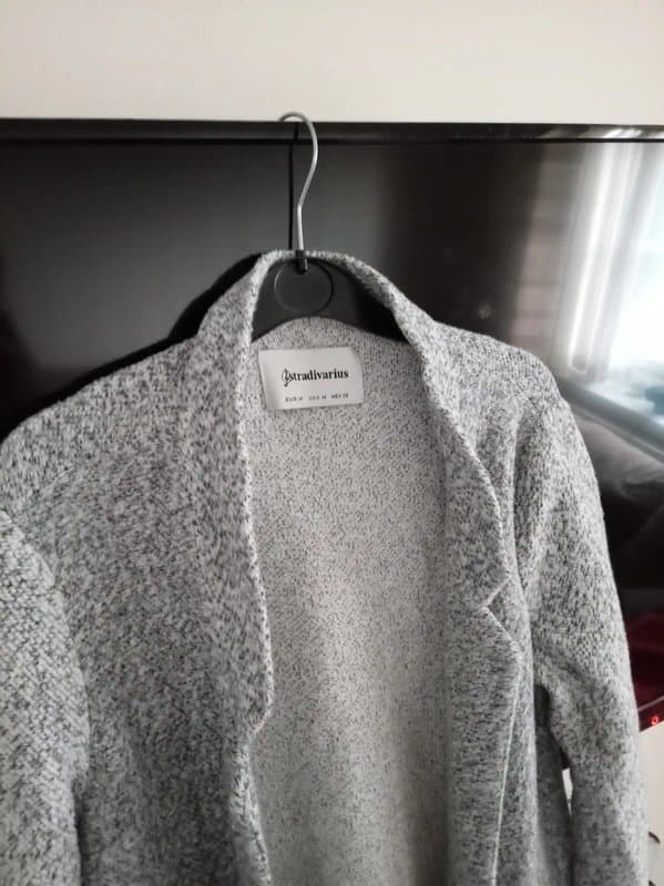 Stradivarius Ladies size medium grey open front blazer cardigan zip pocket details