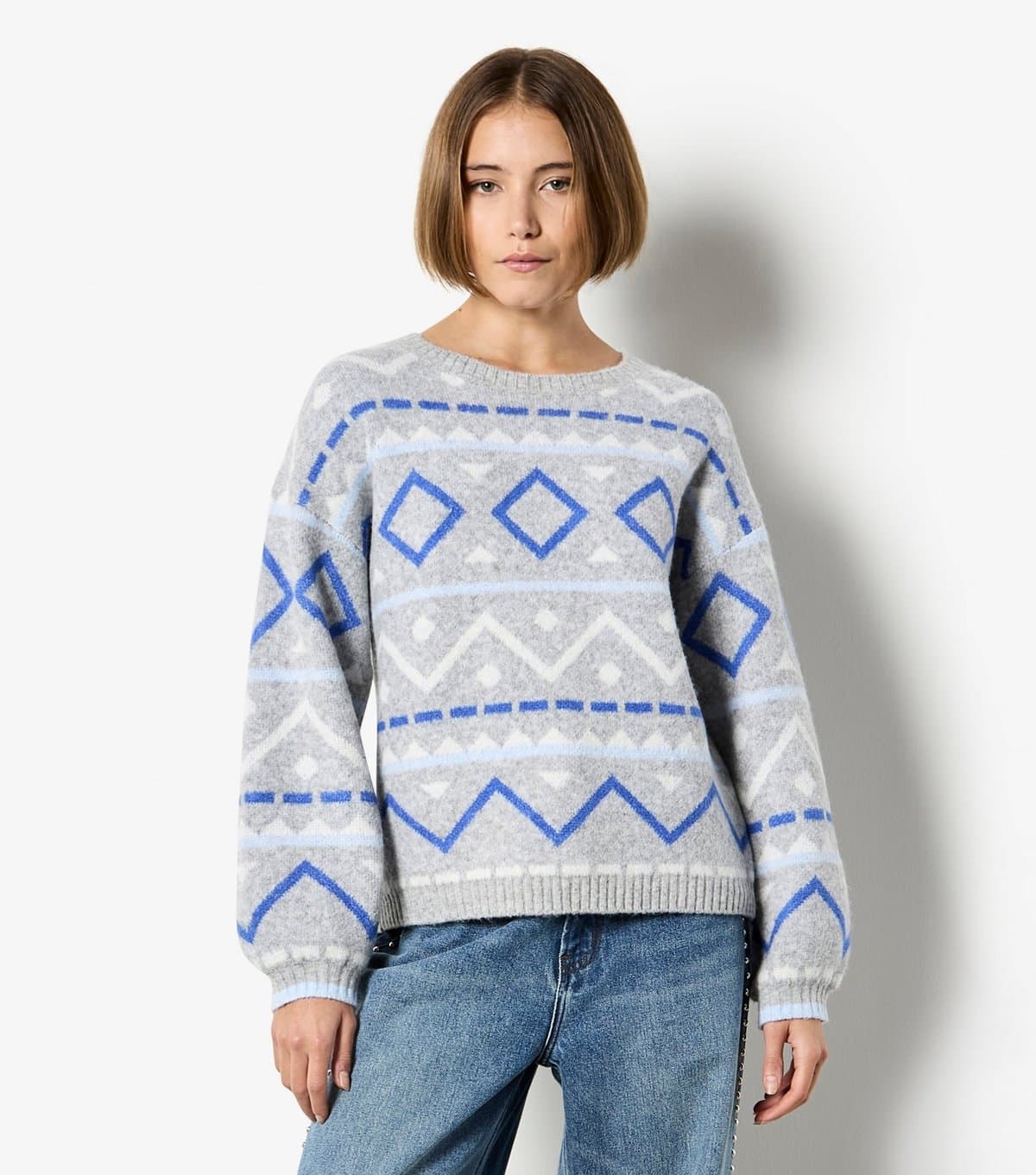 Apricot Women's Light Grey Diamond & Chevron Jumper Apricot New Look