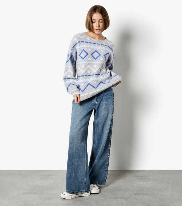 Apricot Women's Light Grey Diamond & Chevron Jumper Apricot New Look - 2