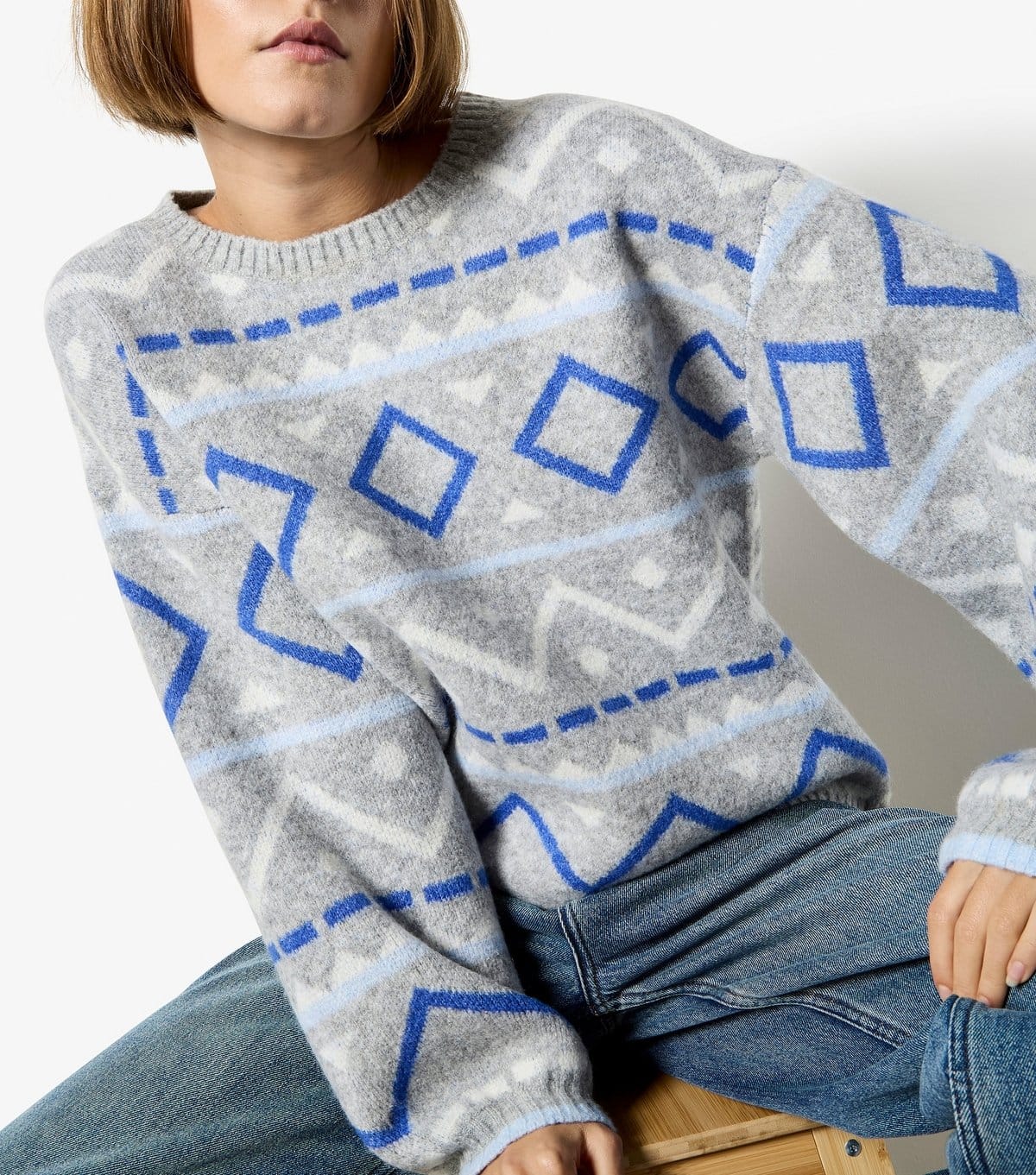 Apricot Women's Light Grey Diamond & Chevron Jumper Apricot New Look - 4