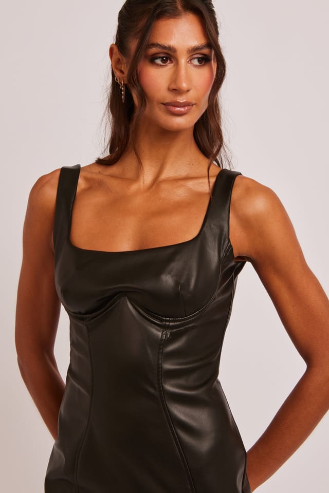 Jaded Rose Jaded Rose Women's Lerisa Black Faux Leather Square Neck Midi Dress - 3