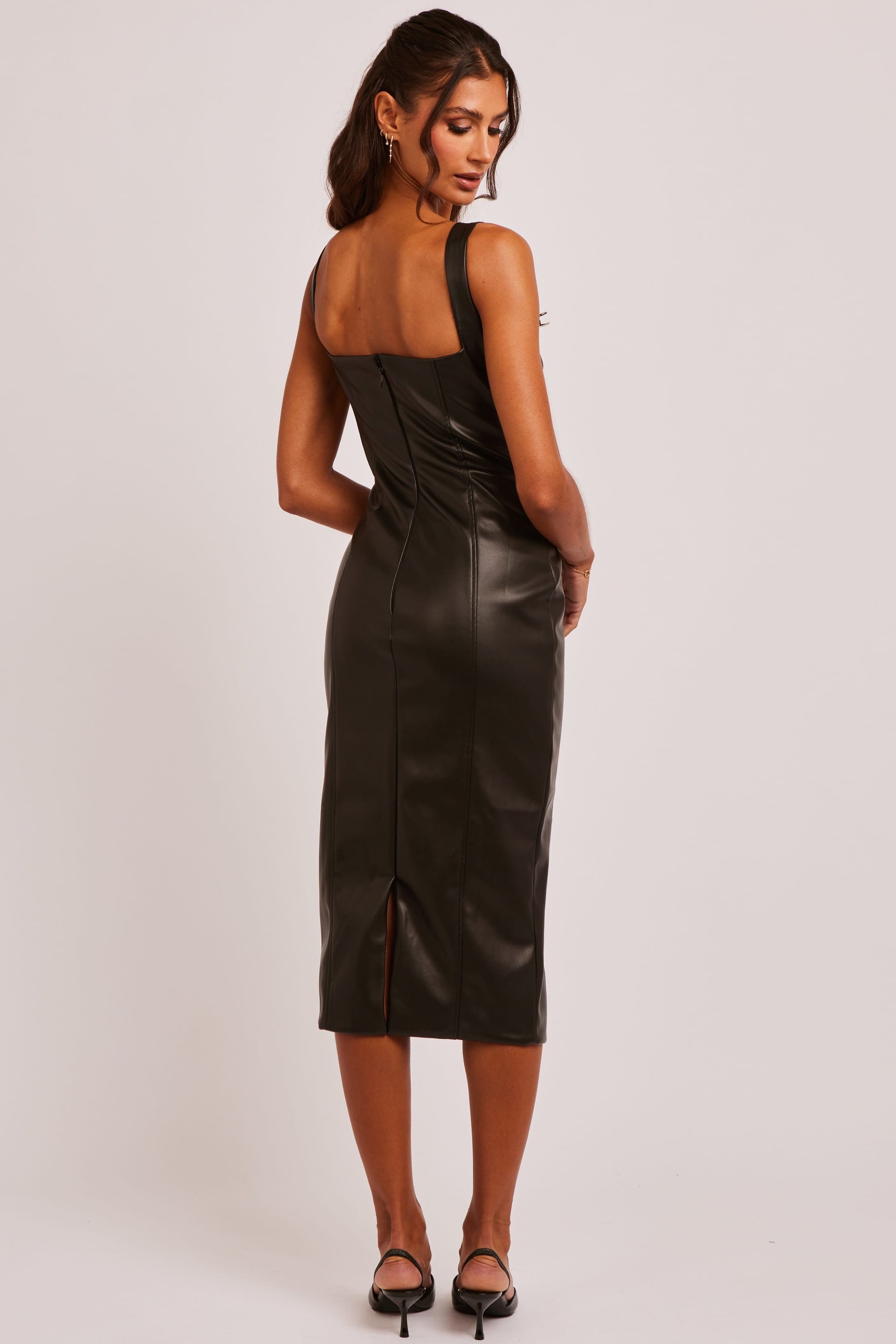 Jaded Rose Jaded Rose Women's Lerisa Black Faux Leather Square Neck Midi Dress - 4