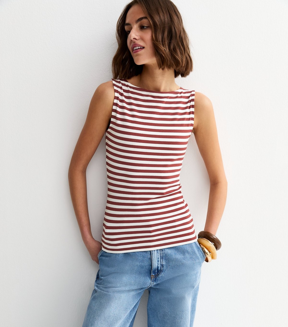 New Look Women's White Stripe Slash Neck Vest Top New Look - 3