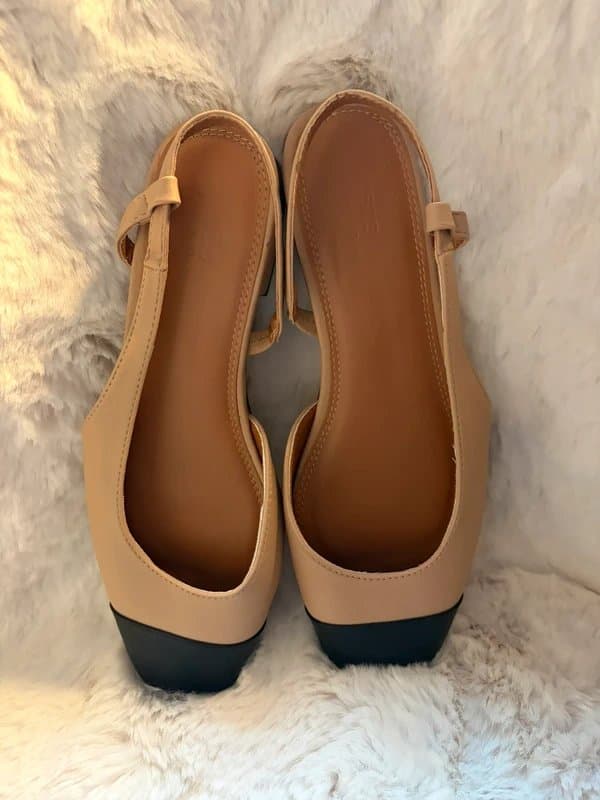 ASOS Design Nude & Black Cap Toe Slingback Flats UK 6 Parisian Style