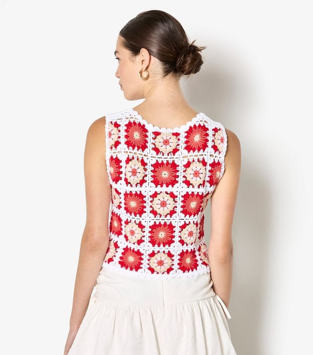 Apricot Women's Red Floral Crochet Button Through Vest Apricot New Look - 2