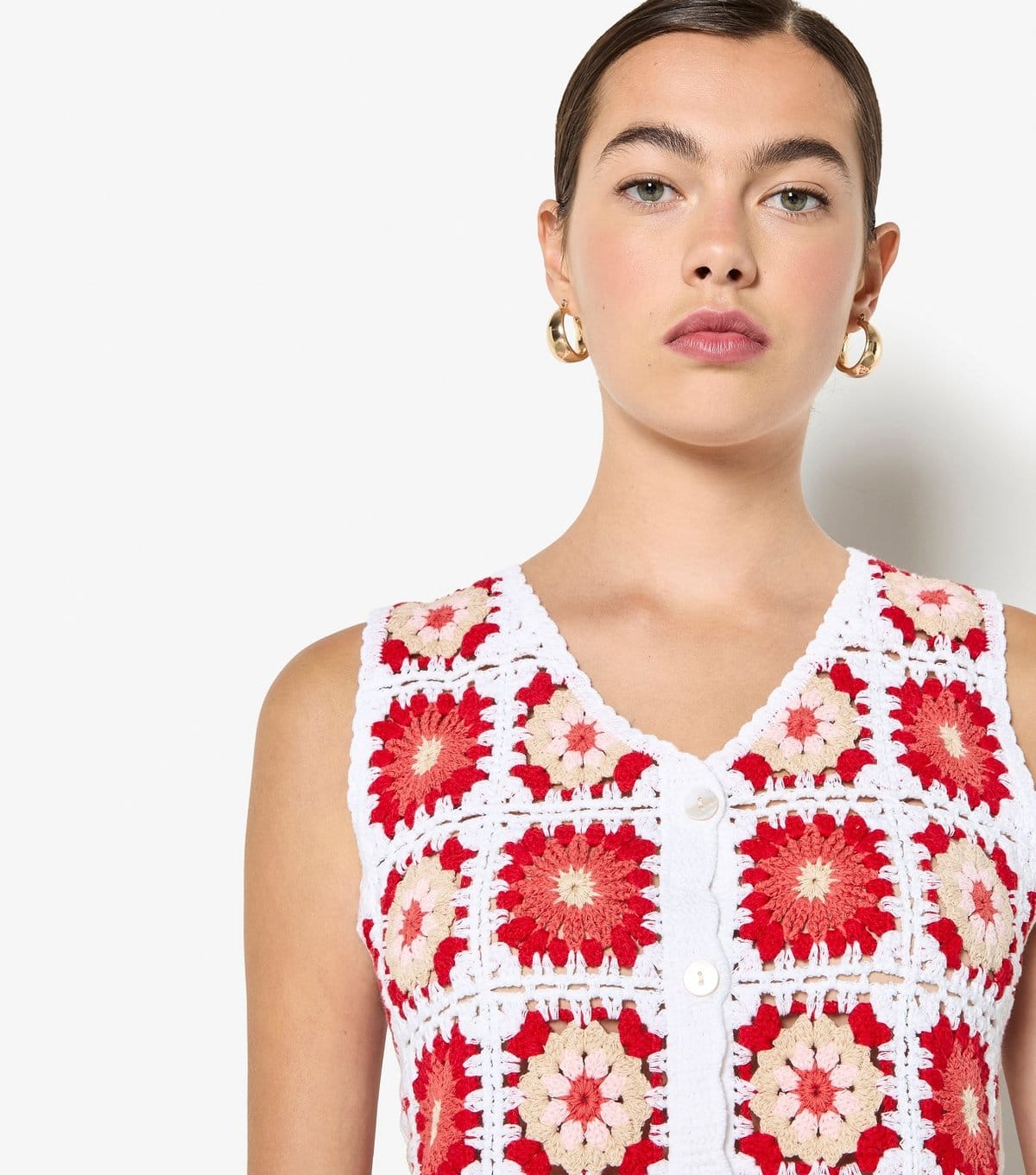 Apricot Women's Red Floral Crochet Button Through Vest Apricot New Look - 4