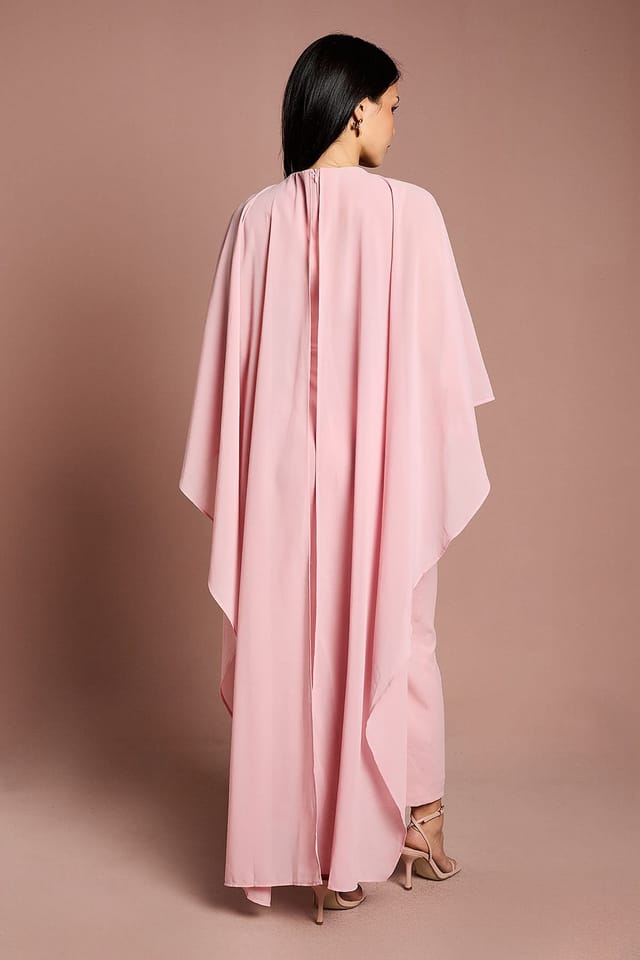 Coast Coast Women's Petite Ruffle Chiffon Cape Crepe Maxi Dress in Blush - 3