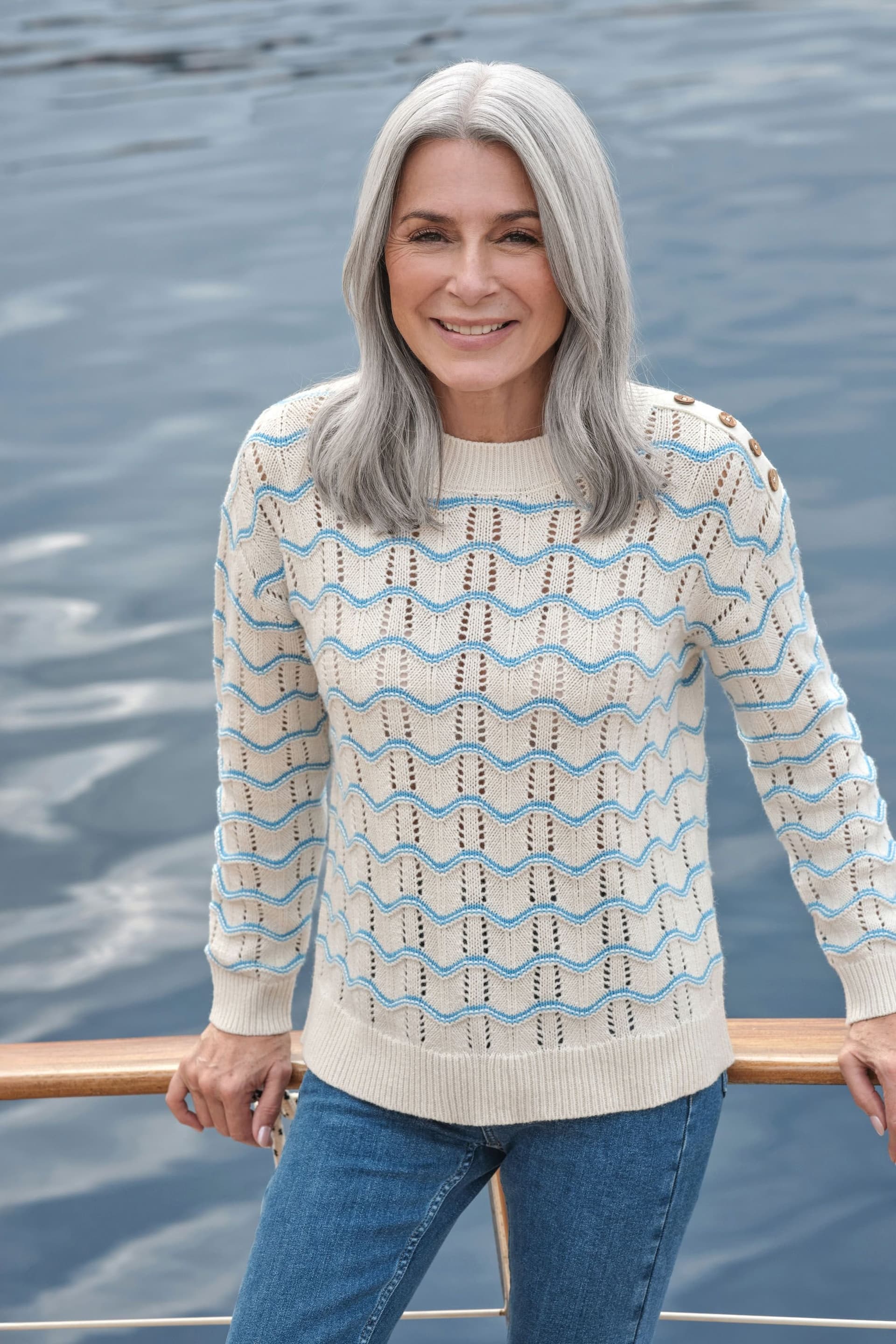 WoolOvers WoolOvers Women's Wavy Pointelle Stripe Jumper
