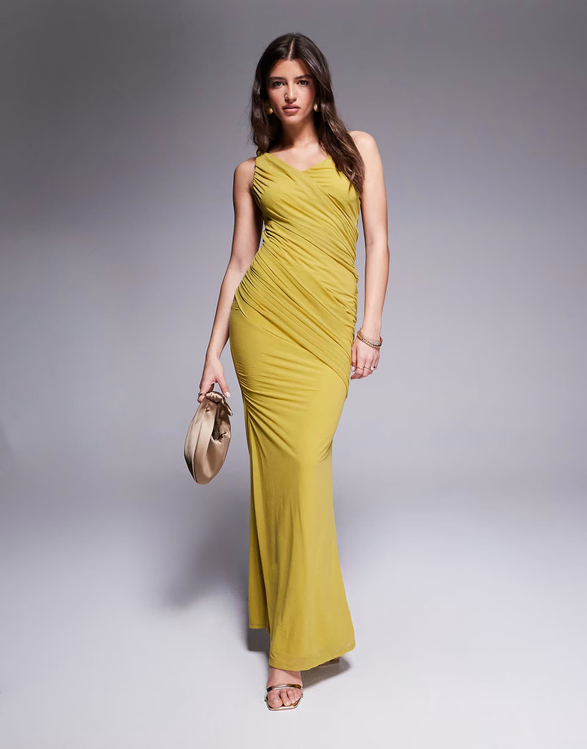 ASOS ASOS DESIGN stretch chiffon knot drape maxi dress in chartreuse