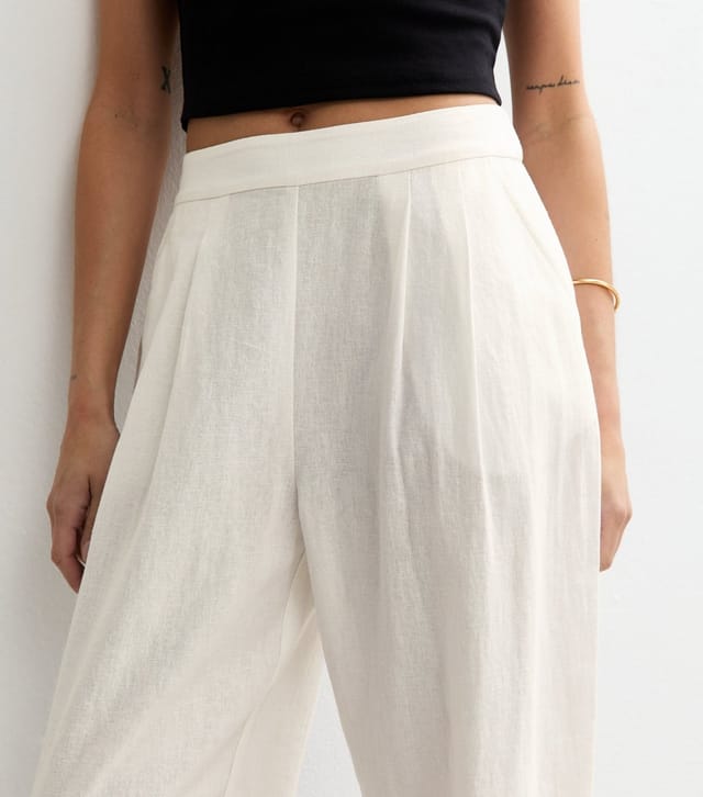 New Look Women's White Barrel Leg Linen Trousers New Look - 2