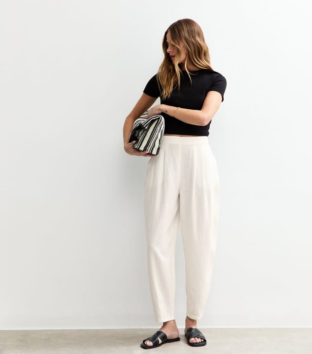 New Look Women's White Barrel Leg Linen Trousers New Look - 3