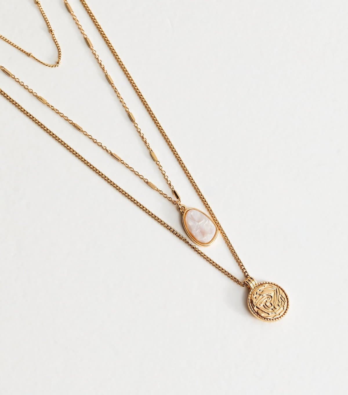 New Look Gold Tone 3 Layer Long Coin Pendant Necklace New Look