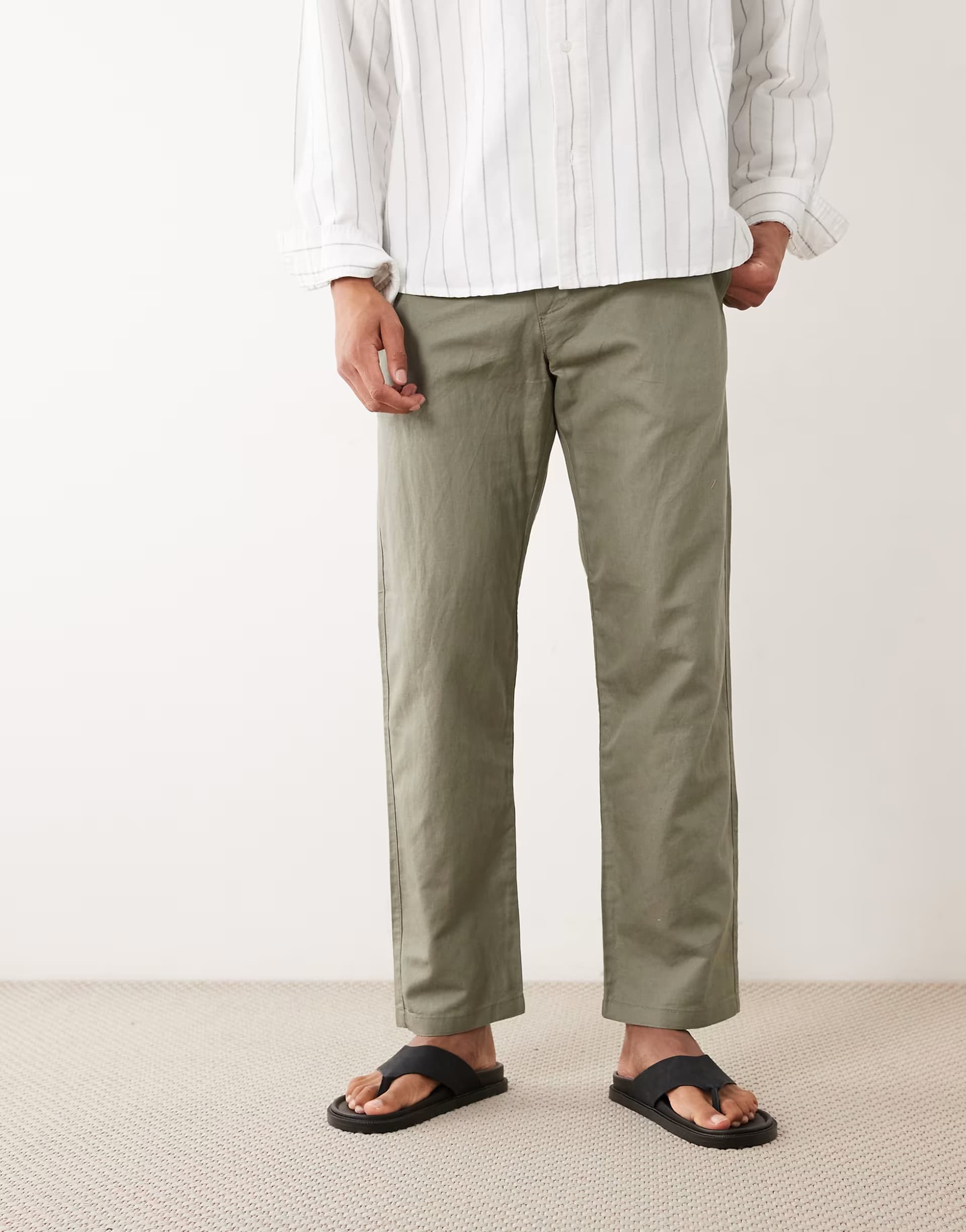 ASOS Selected straight linen blend trousers in khaki