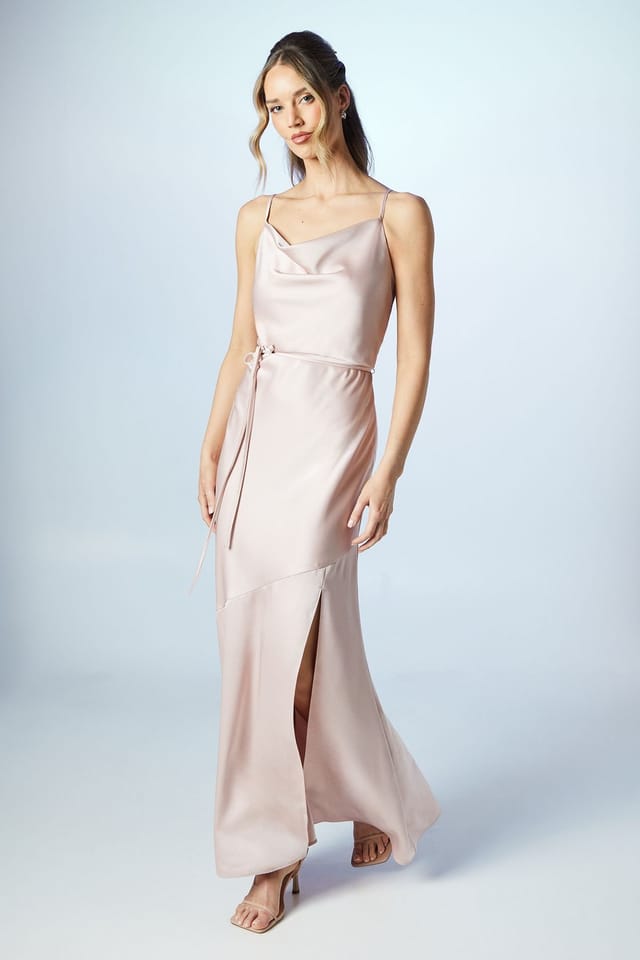 Coast Coast Women's Cowl Neck Satin Slip Maxi Bridesmaid Dress in Blush - 2