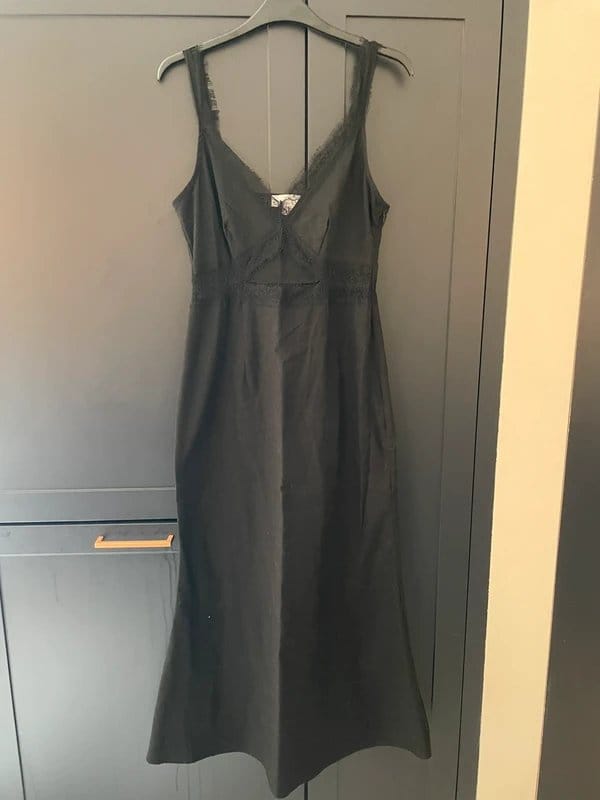 Never Fully Dressed Black Linen Blend Lace Dress, Size 12