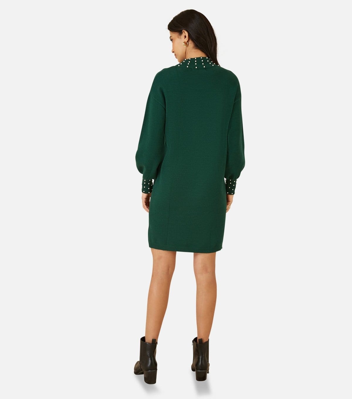 Yumi Women's Green Faux Pearl Necklace Knit Dress Yumi New Look - 4