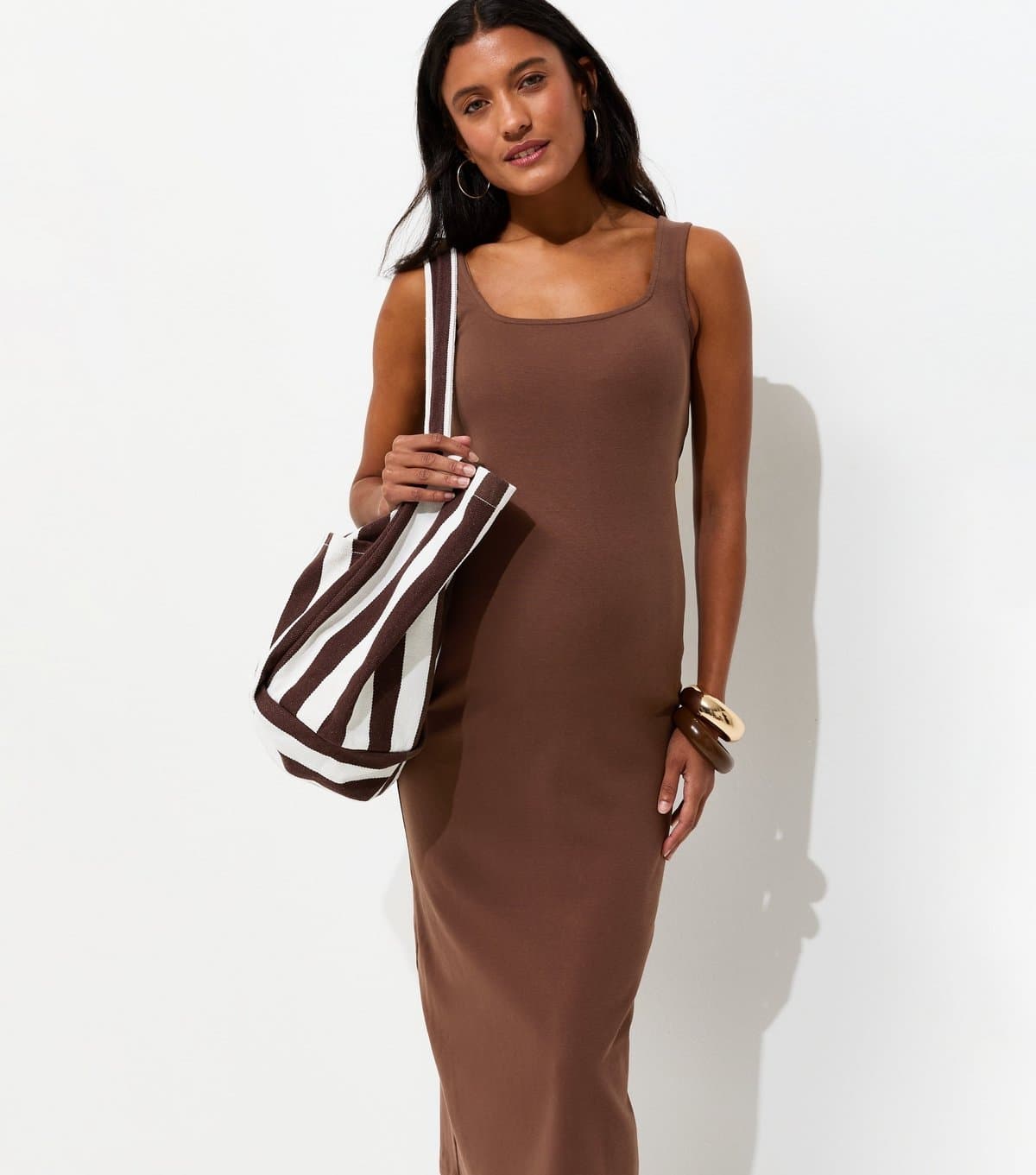 New Look Women's Maternity Dark Brown Square Neck Midi Dress New Look
