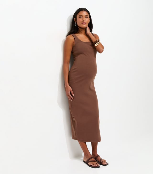New Look Women's Maternity Dark Brown Square Neck Midi Dress New Look - 2