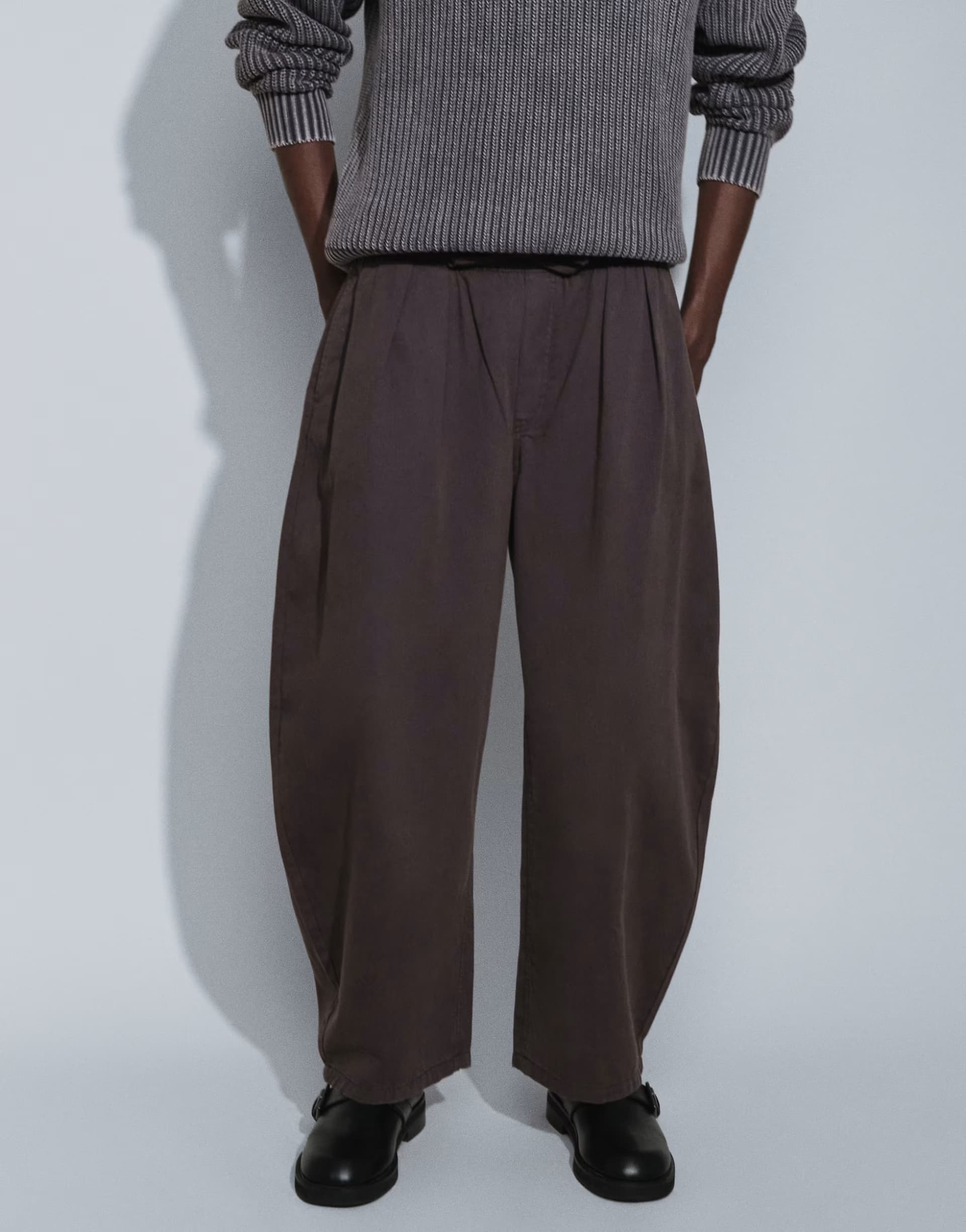 ASOS Weekday pull on barrel leg trousers in dark brown