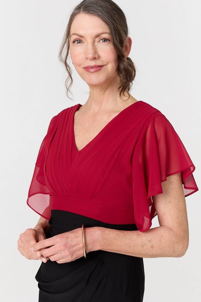 Izabel London Izabel London Women's Colour Block Sheer Sleeve Midi Dress in Red - 2