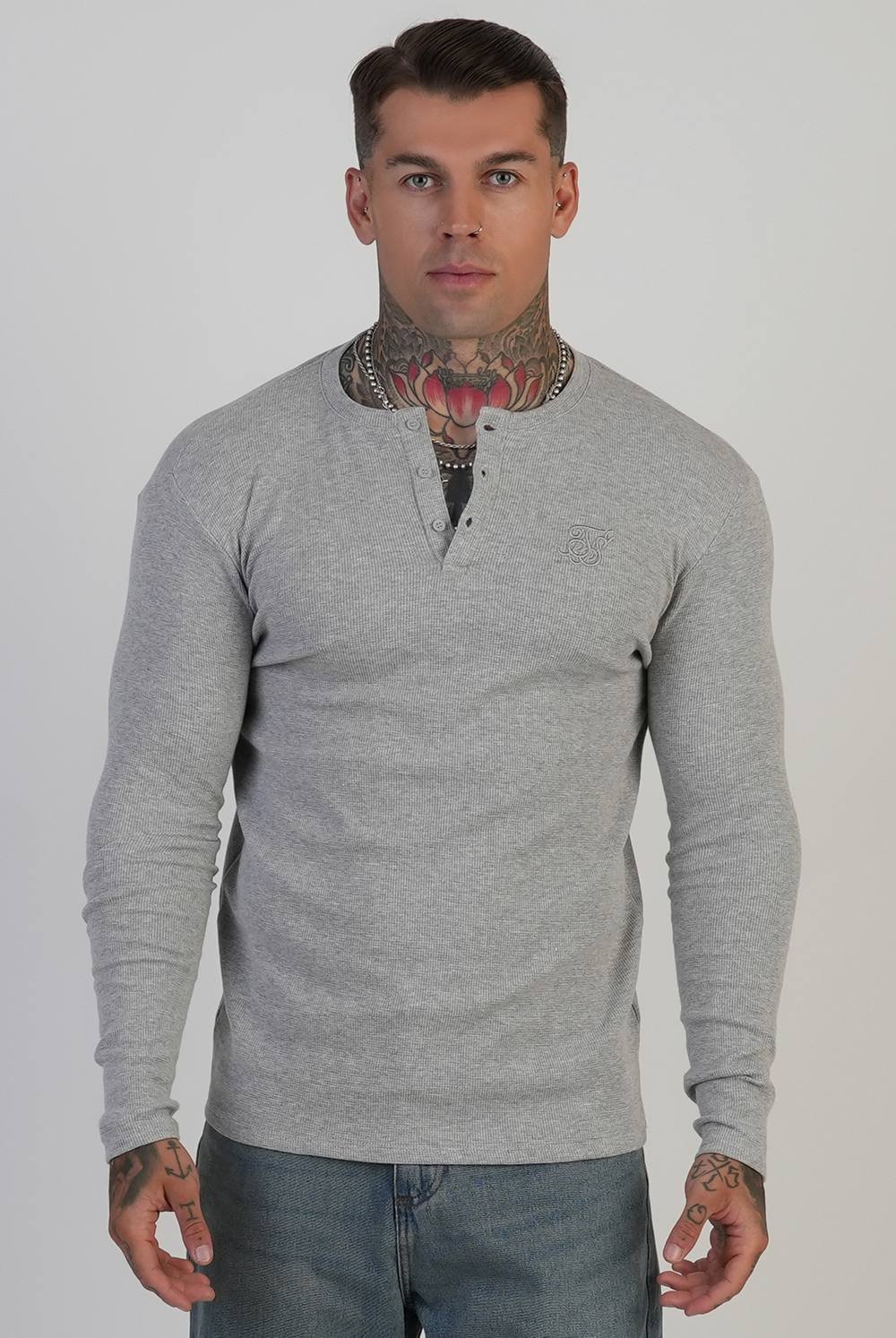 SikSilk SikSilk Men's Henley T-Shirt in Grey - 2