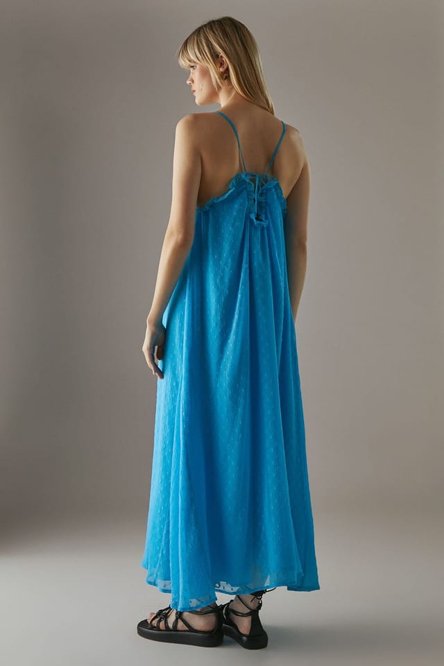 Warehouse Warehouse Women's Marble Dobby Chiffon Halter Ruffle Maxi Dress in Azure - 3