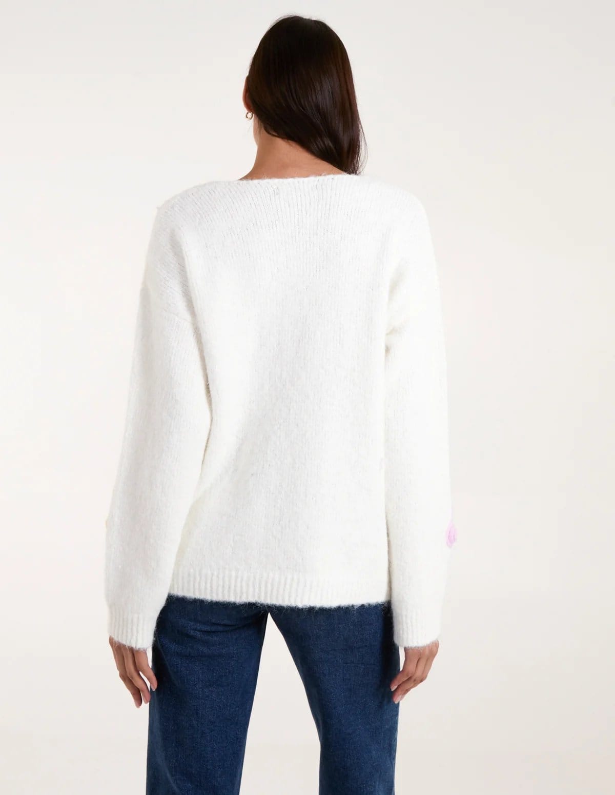 Blue Vanilla Flower Knit Embroidery V Neck Jumper - 4